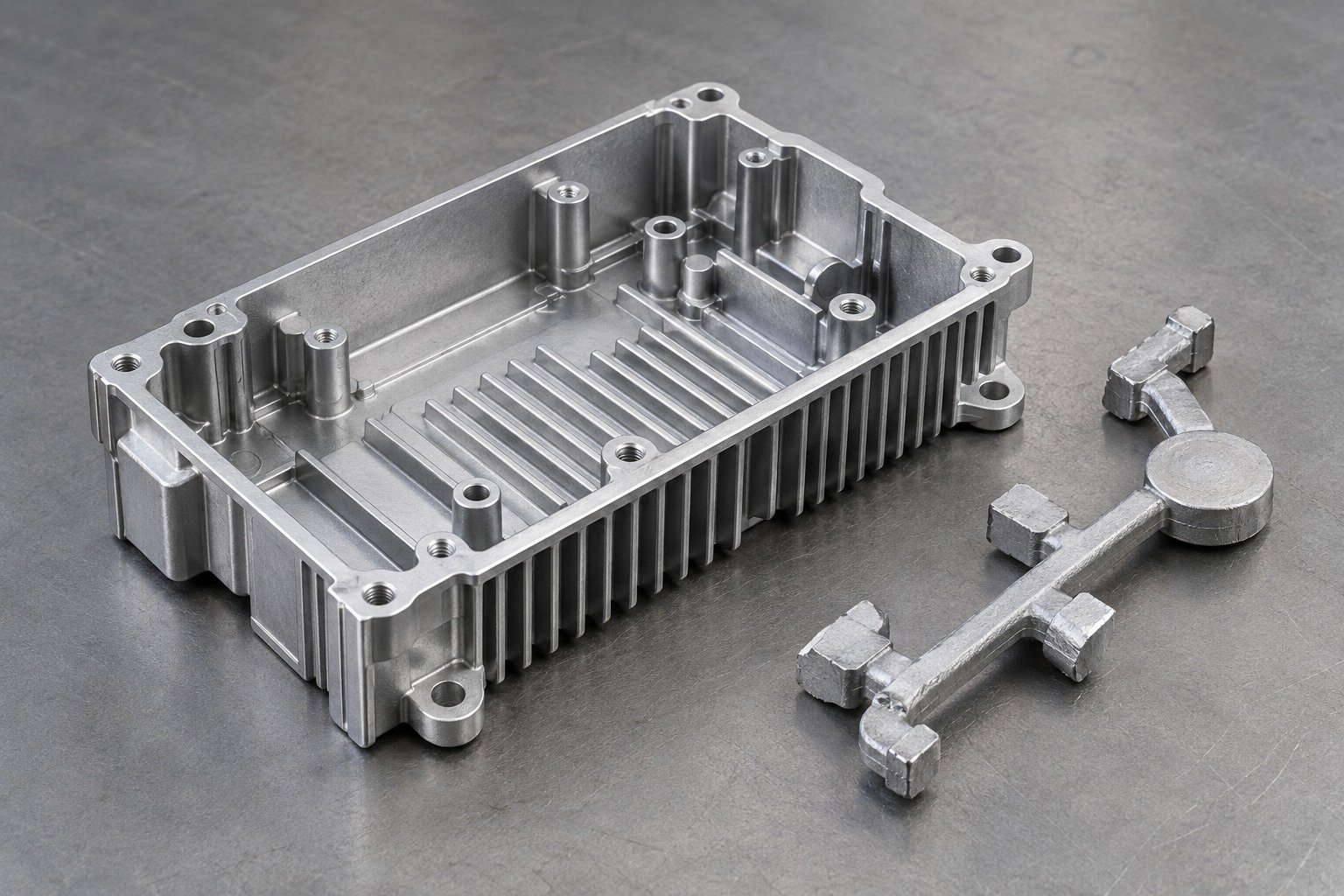 Trimmed zinc-alloy housing and separate runner concept — illustrative generated component concept